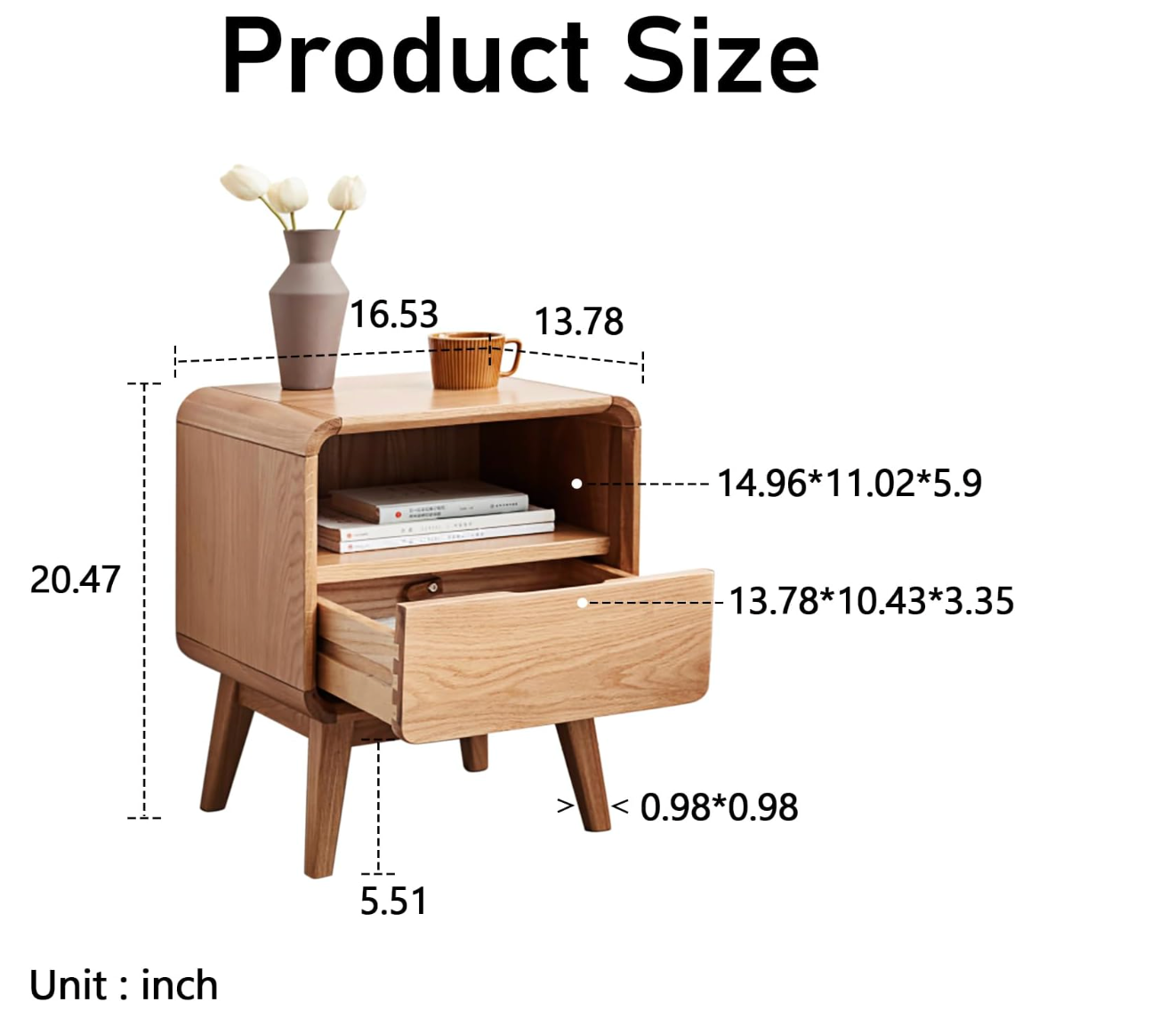 Black Walnut, Oak Modern Storage Small Nightstand