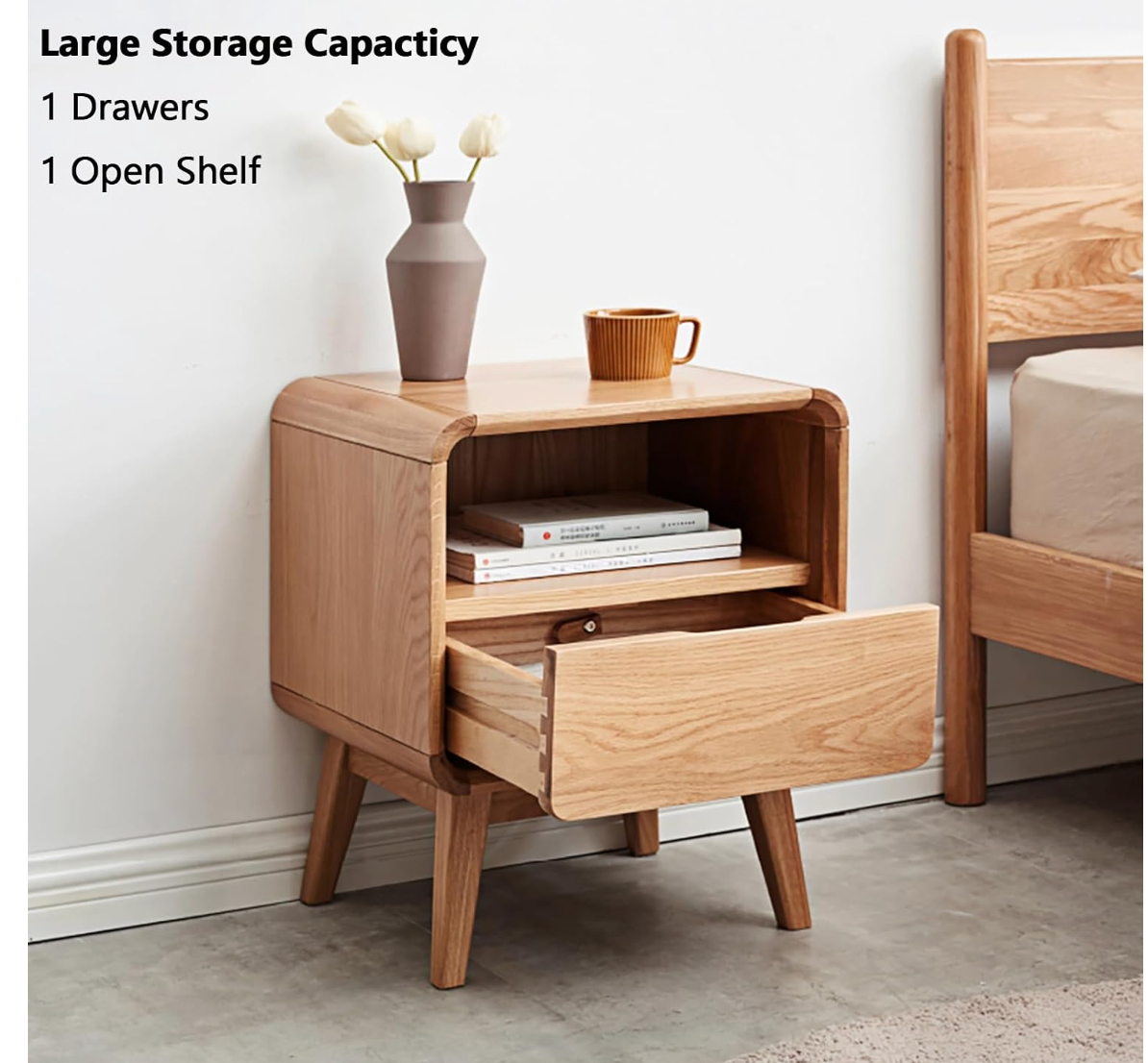 Black Walnut, Oak Modern Storage Small Nightstand