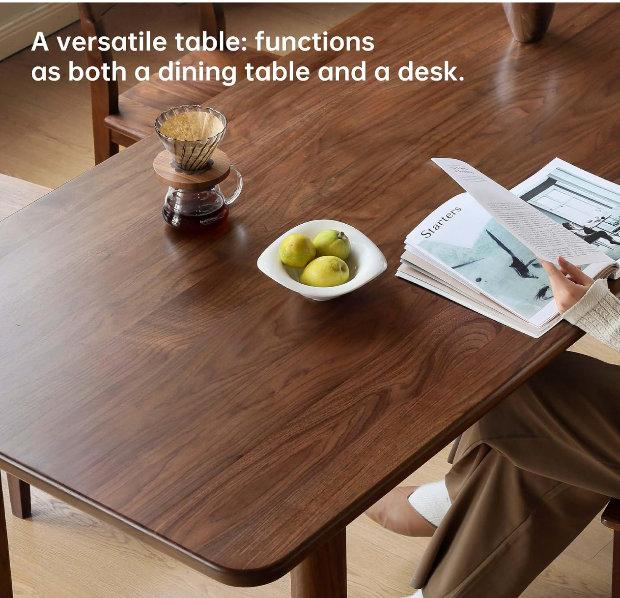 Black Walnut Solid Wood Dining Table with Industrial Trestle Legs