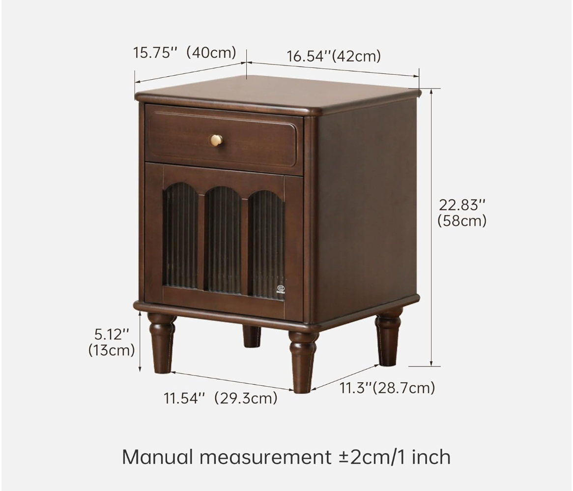Solid RubberWood, Poplar Nightstand with Reeded Glass Door and Turned Legs