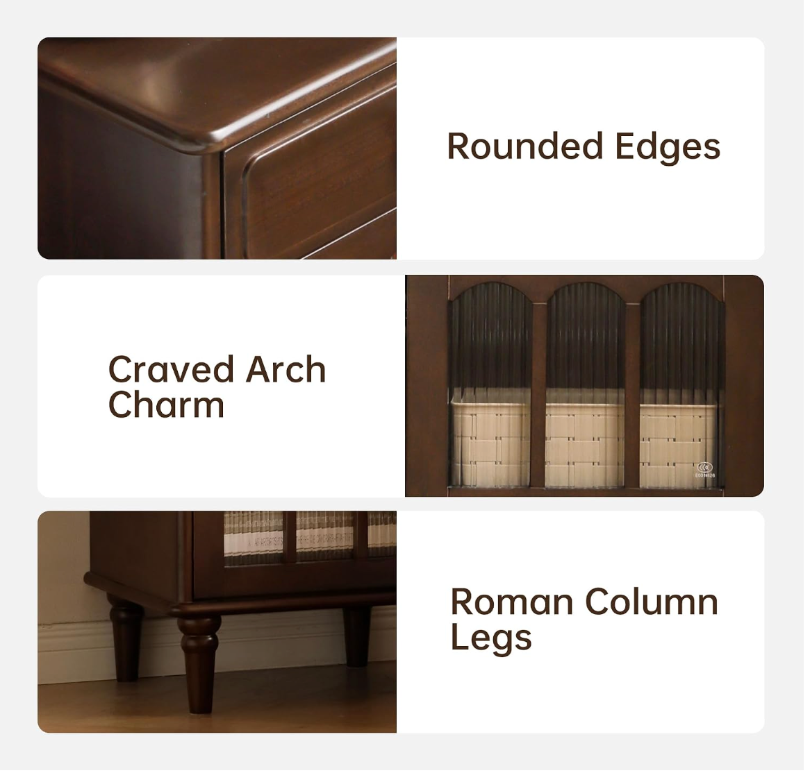 Solid RubberWood, Poplar Nightstand with Reeded Glass Door and Turned Legs