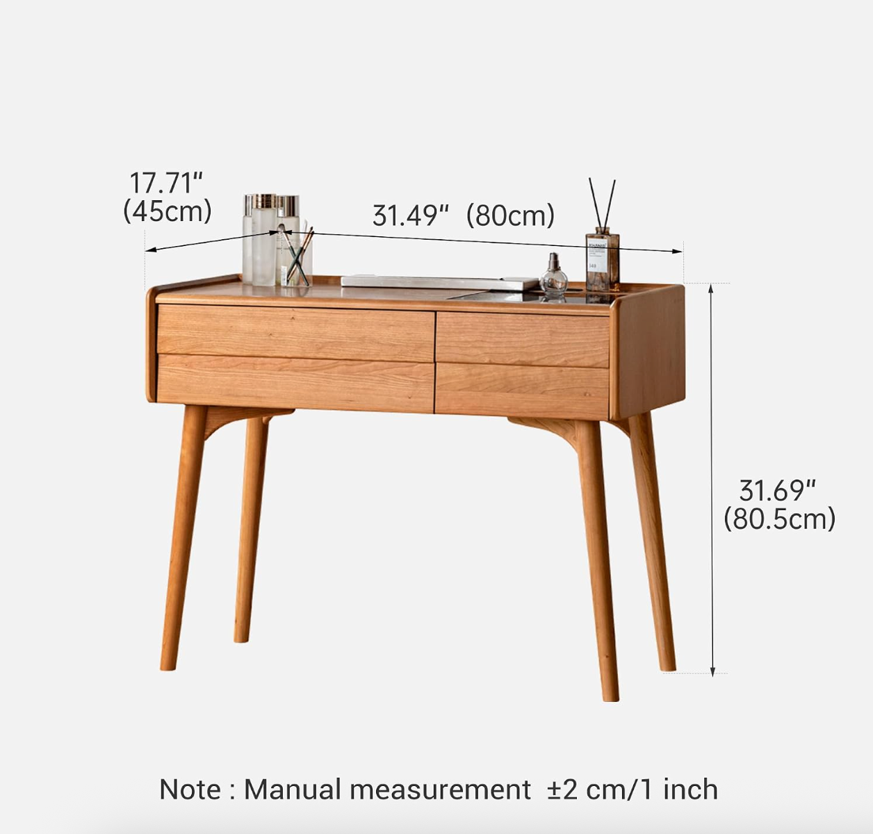 Ash, Cherry Solid Wood Modern Vanity Table with Storage