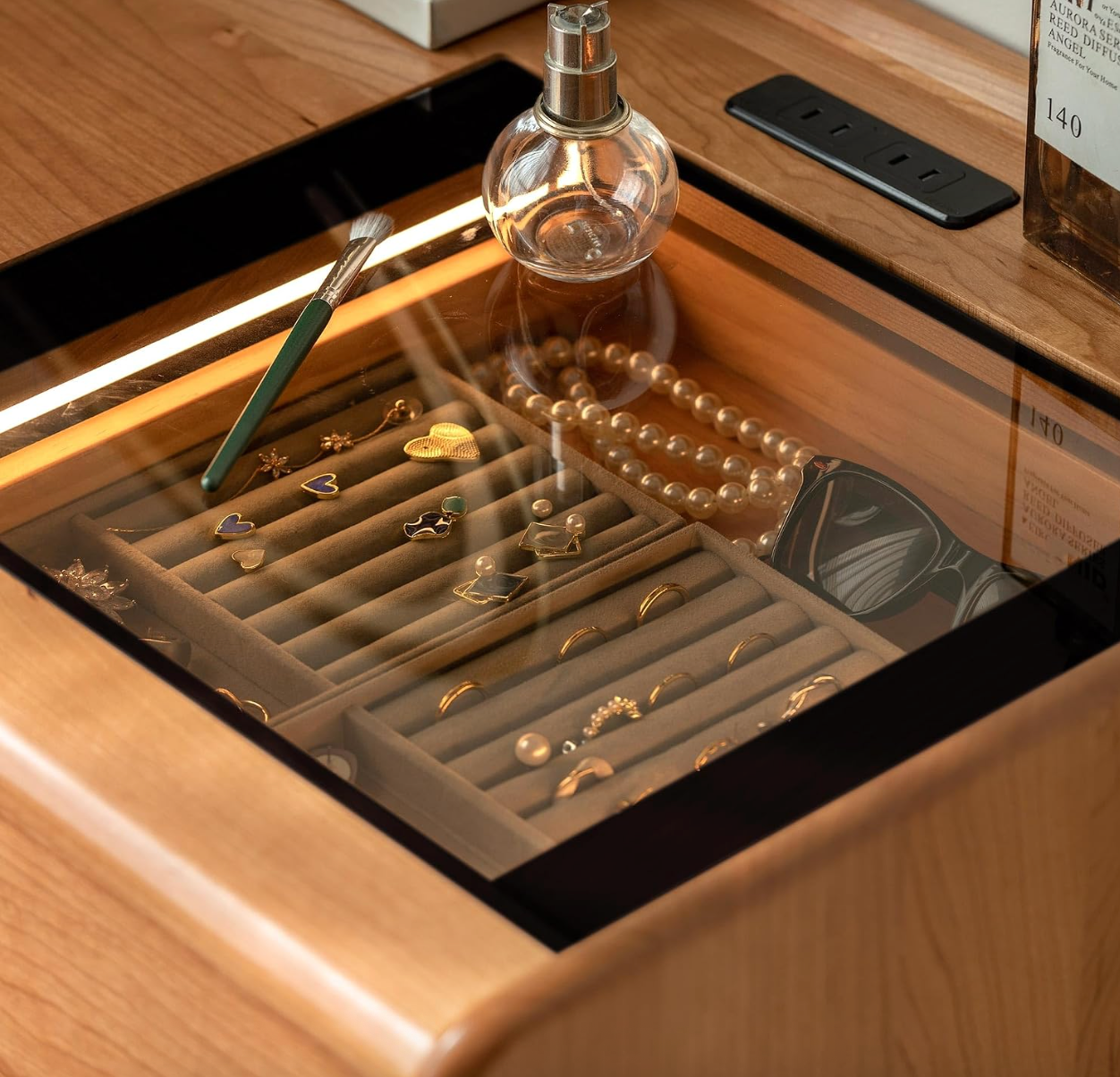 Ash, Cherry Solid Wood Modern Vanity Table with Storage