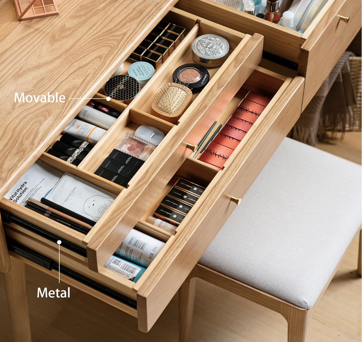 Ash, Cherry, Rubberwood Solid Wood Vanity Table