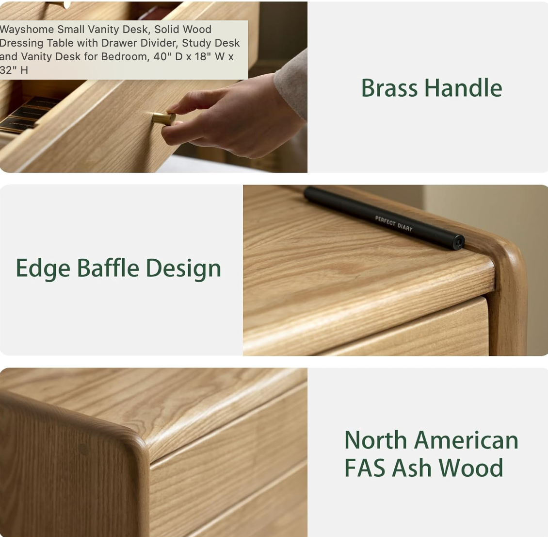 Ash, Cherry, Rubberwood Solid Wood Vanity Table
