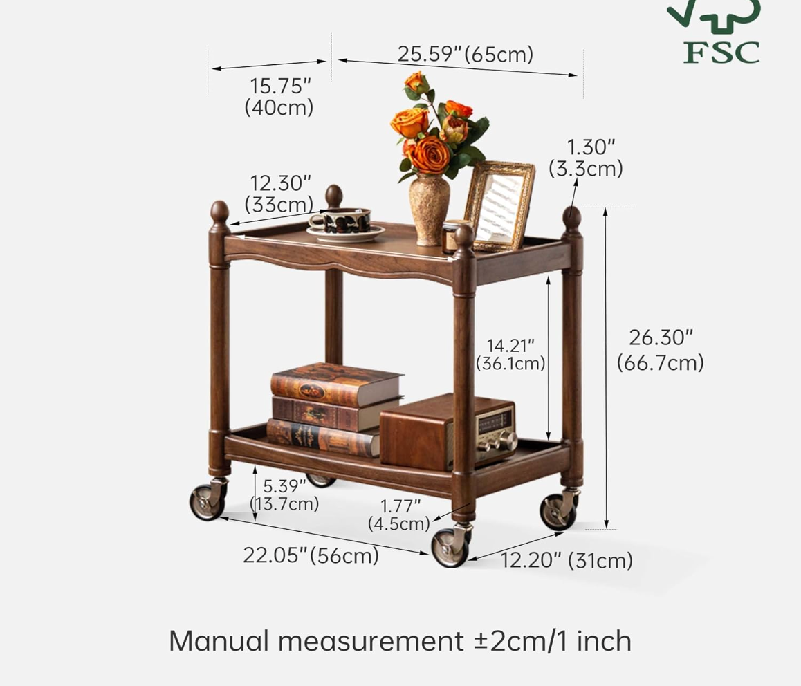 Poplar Solid Wood Vintage Solid Wood Bar Cart with Turned Spindle Legs and Casters