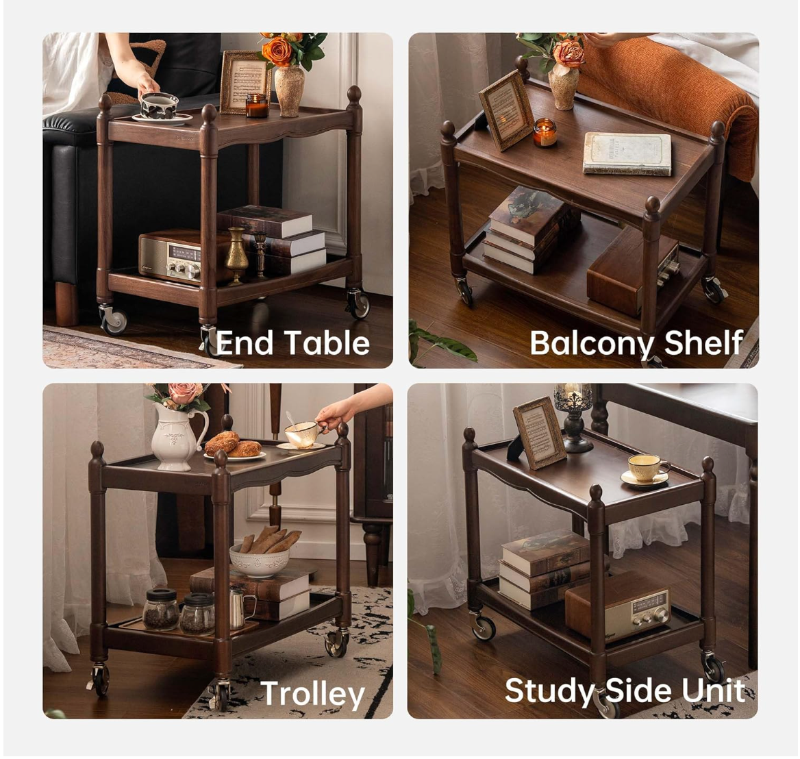 Poplar Solid Wood Vintage Solid Wood Bar Cart with Turned Spindle Legs and Casters