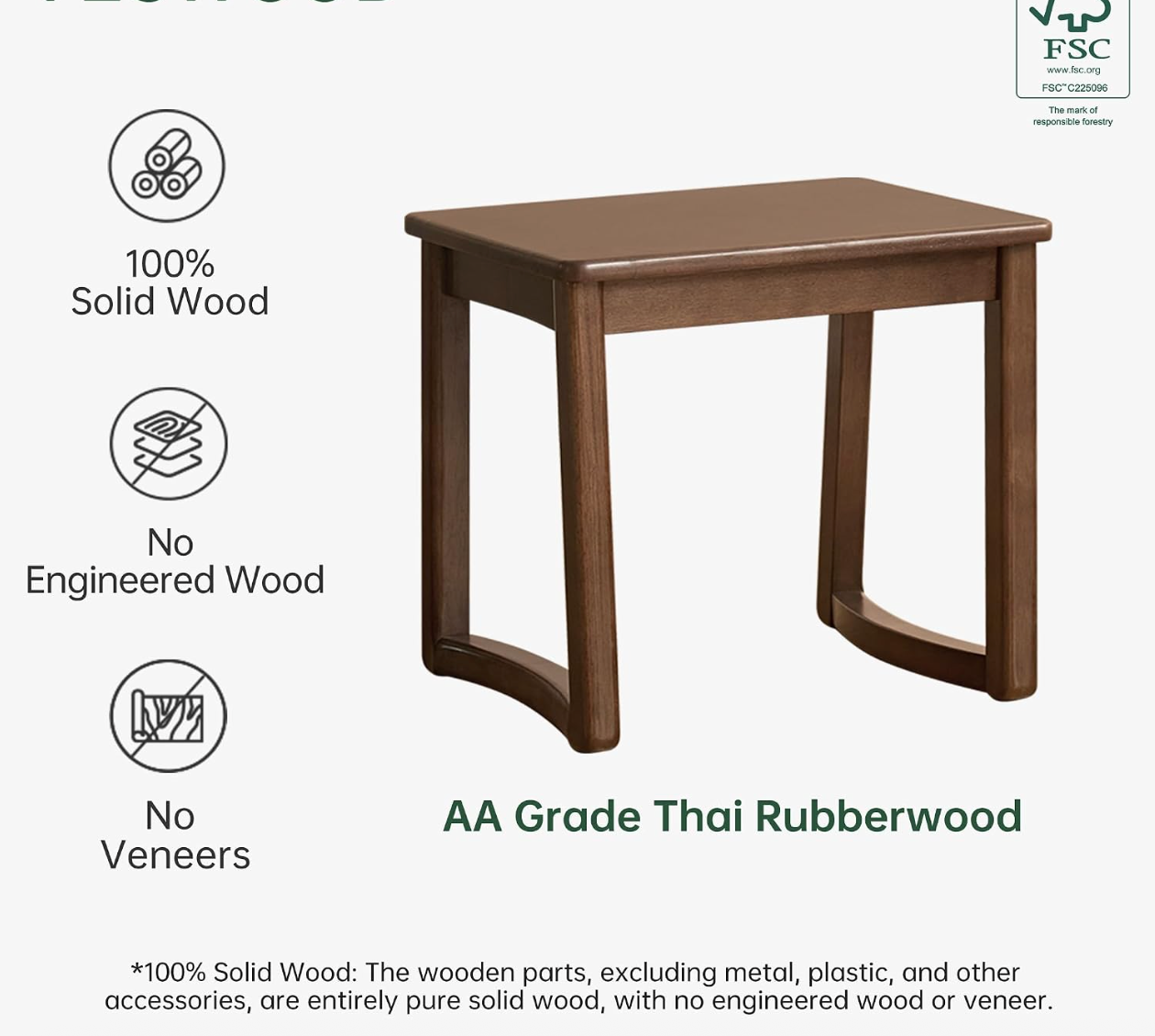 Solid Rubberwood Square Stool