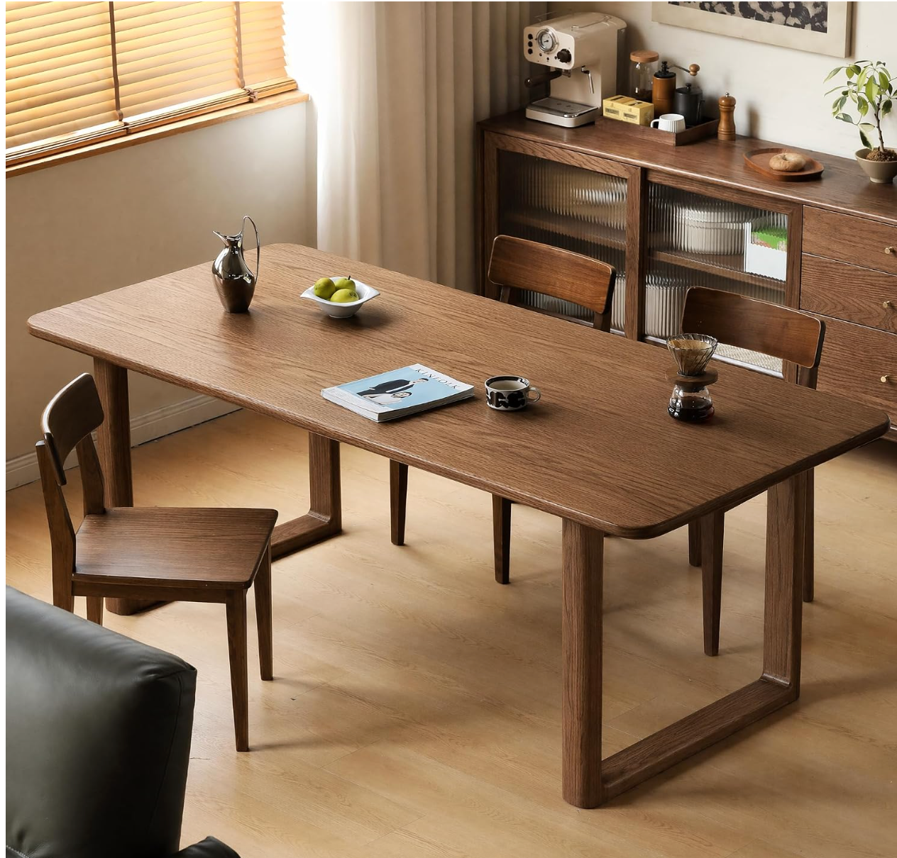 Black Walnut, Oak Solid Wood Dining Table with Industrial Trestle Legs