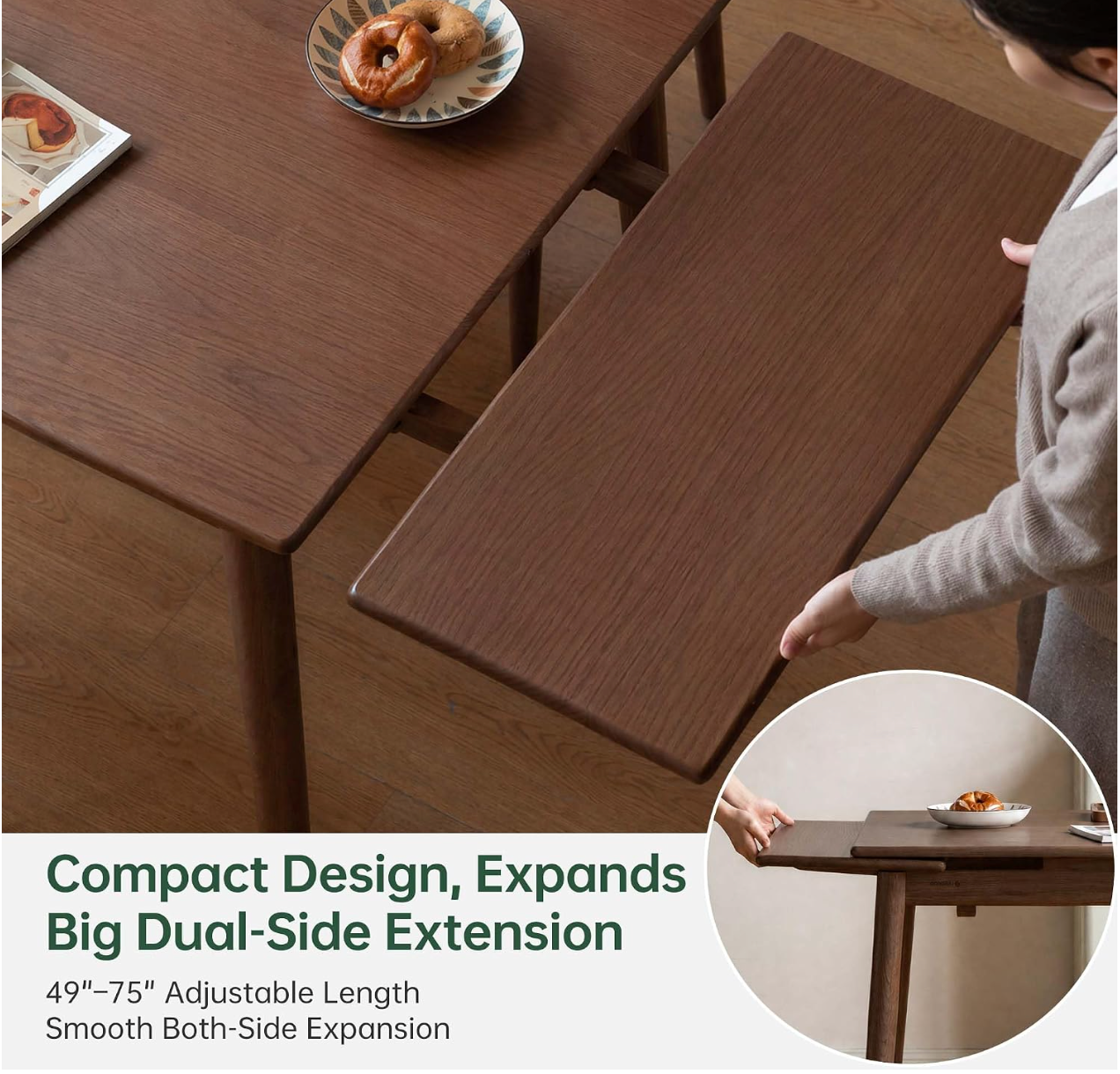 Oak Solid Wood Retractable Tabletop Dining Table