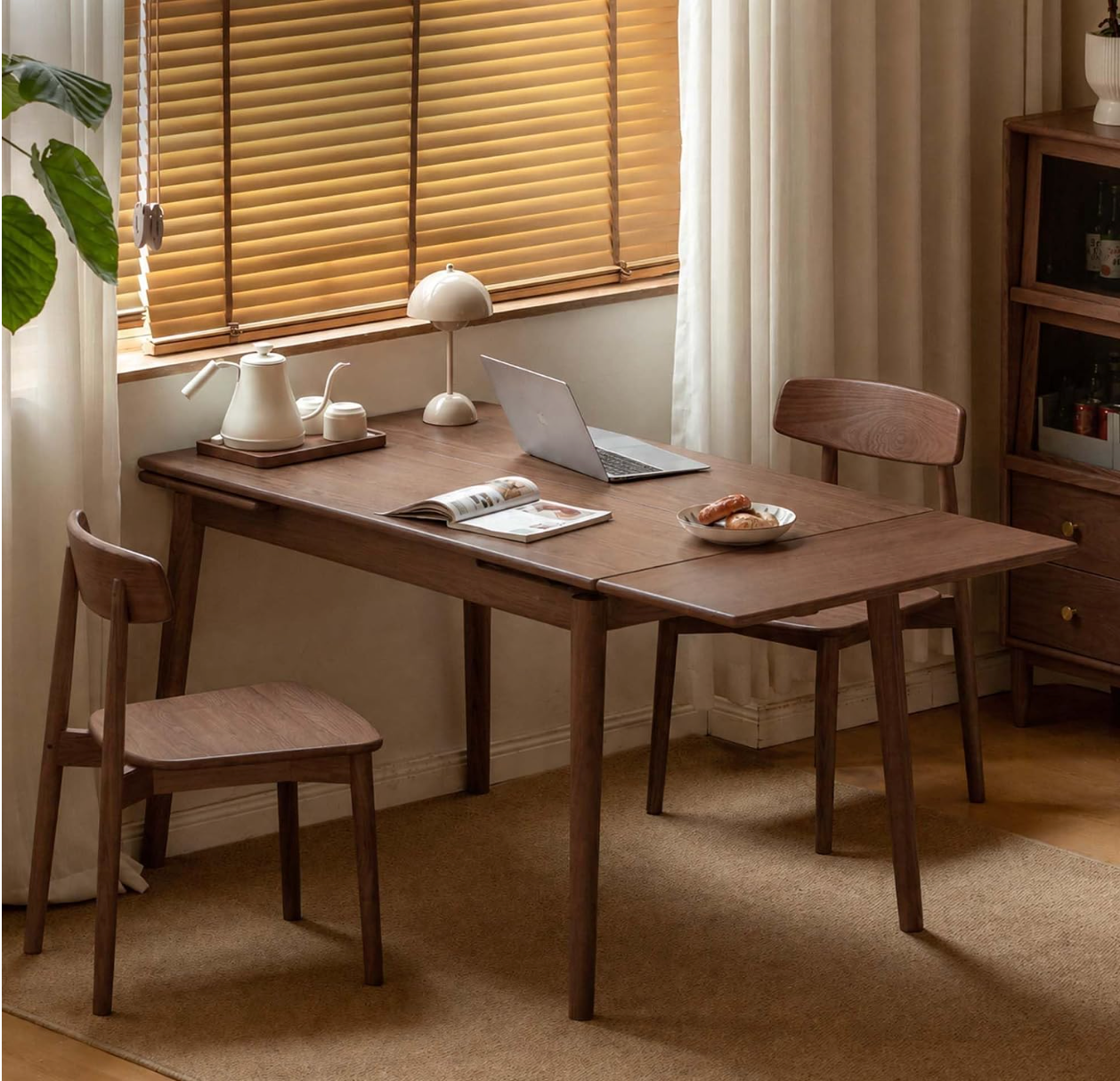 Oak Solid Wood Retractable Tabletop Dining Table