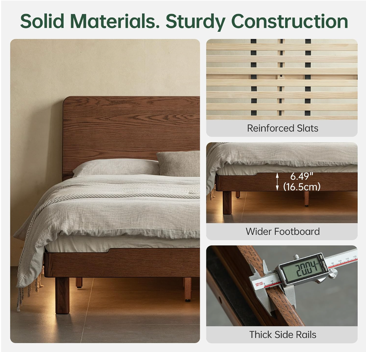 Oak Solid Wood Queen Floating Platform Bed with LED Lighting