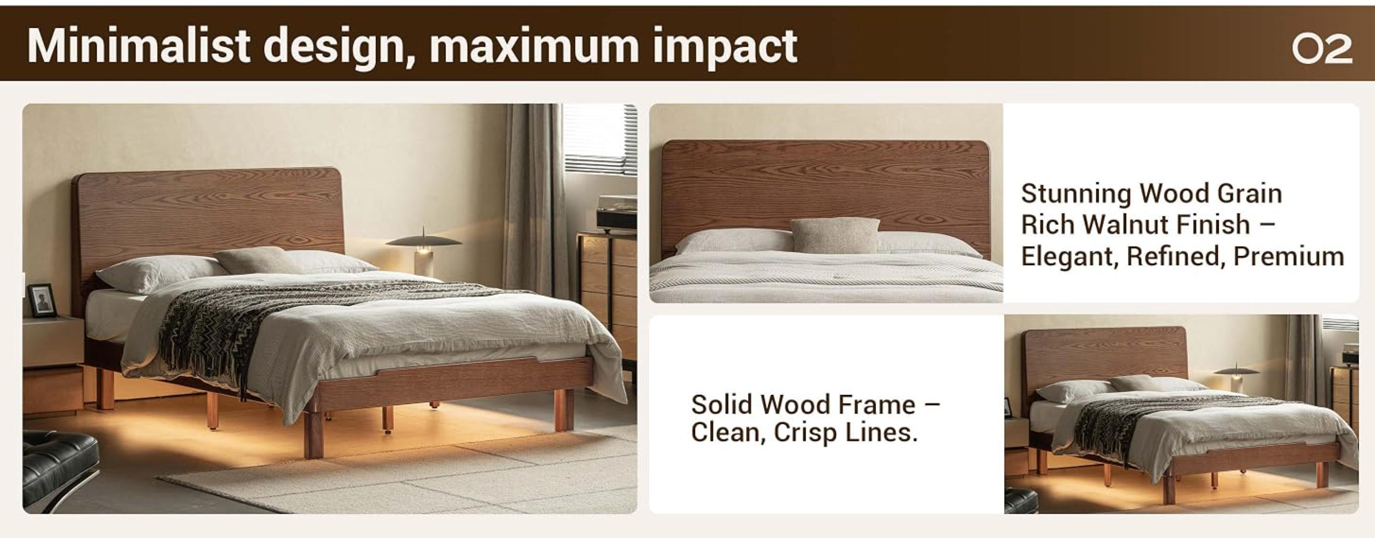 Oak Solid Wood Queen Floating Platform Bed with LED Lighting