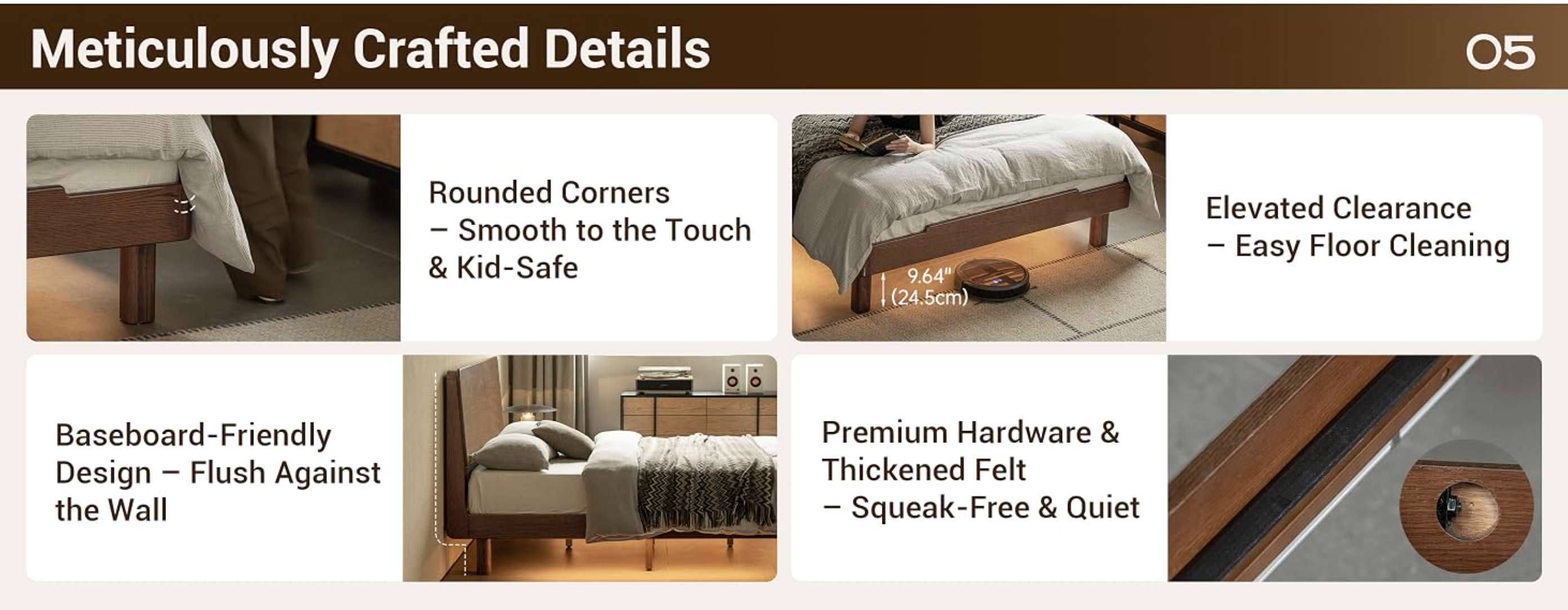 Oak Solid Wood Queen Floating Platform Bed with LED Lighting