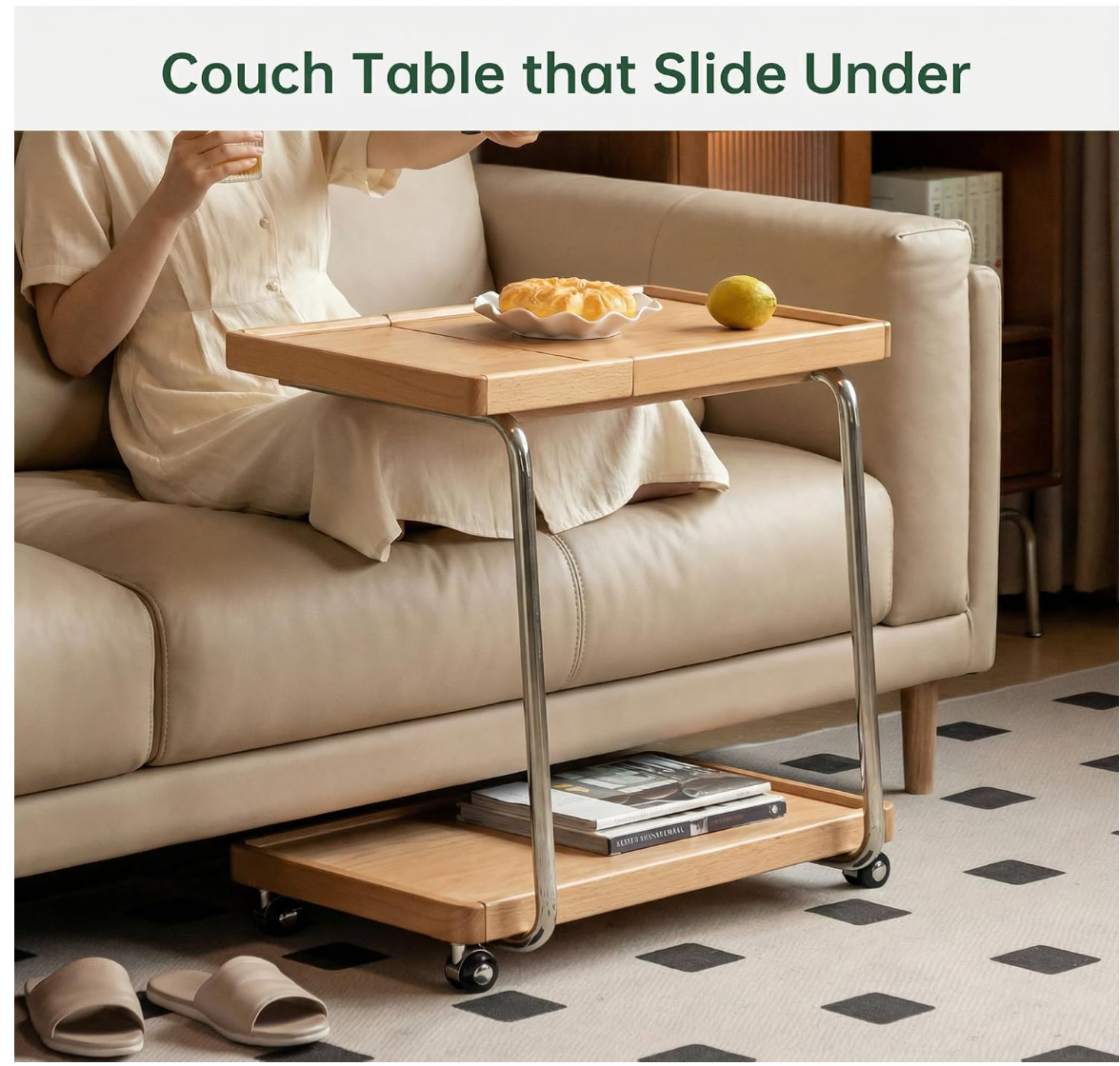 Oak, Poplar Solid Wood Mobile Side Table