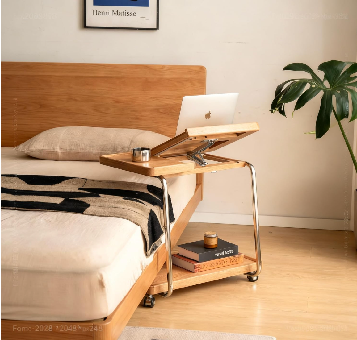 Oak, Poplar Solid Wood Mobile Side Table