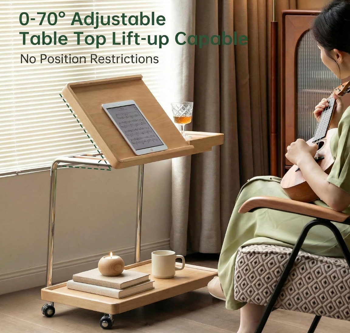 Oak, Poplar Solid Wood Mobile Side Table