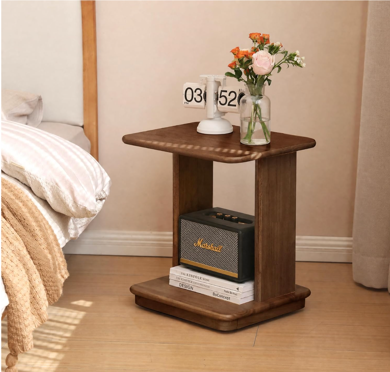 Beech, Solid Rubberwood Chic C-Shaped Side Table