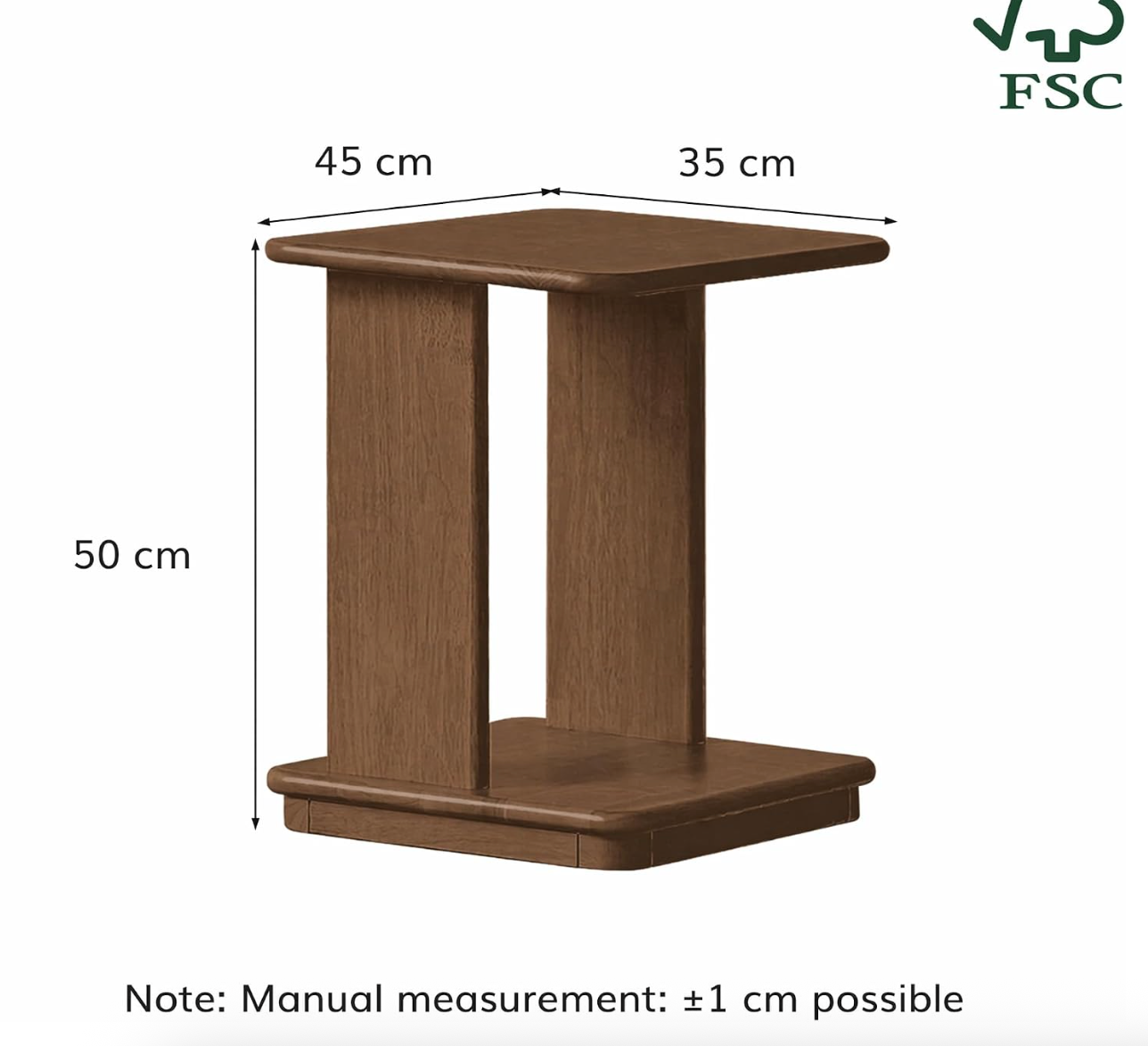 Beech, Solid Rubberwood Chic C-Shaped Side Table