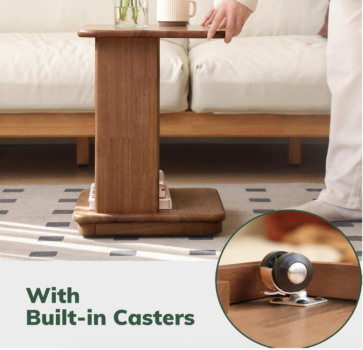 Beech, Solid Rubberwood Chic C-Shaped Side Table