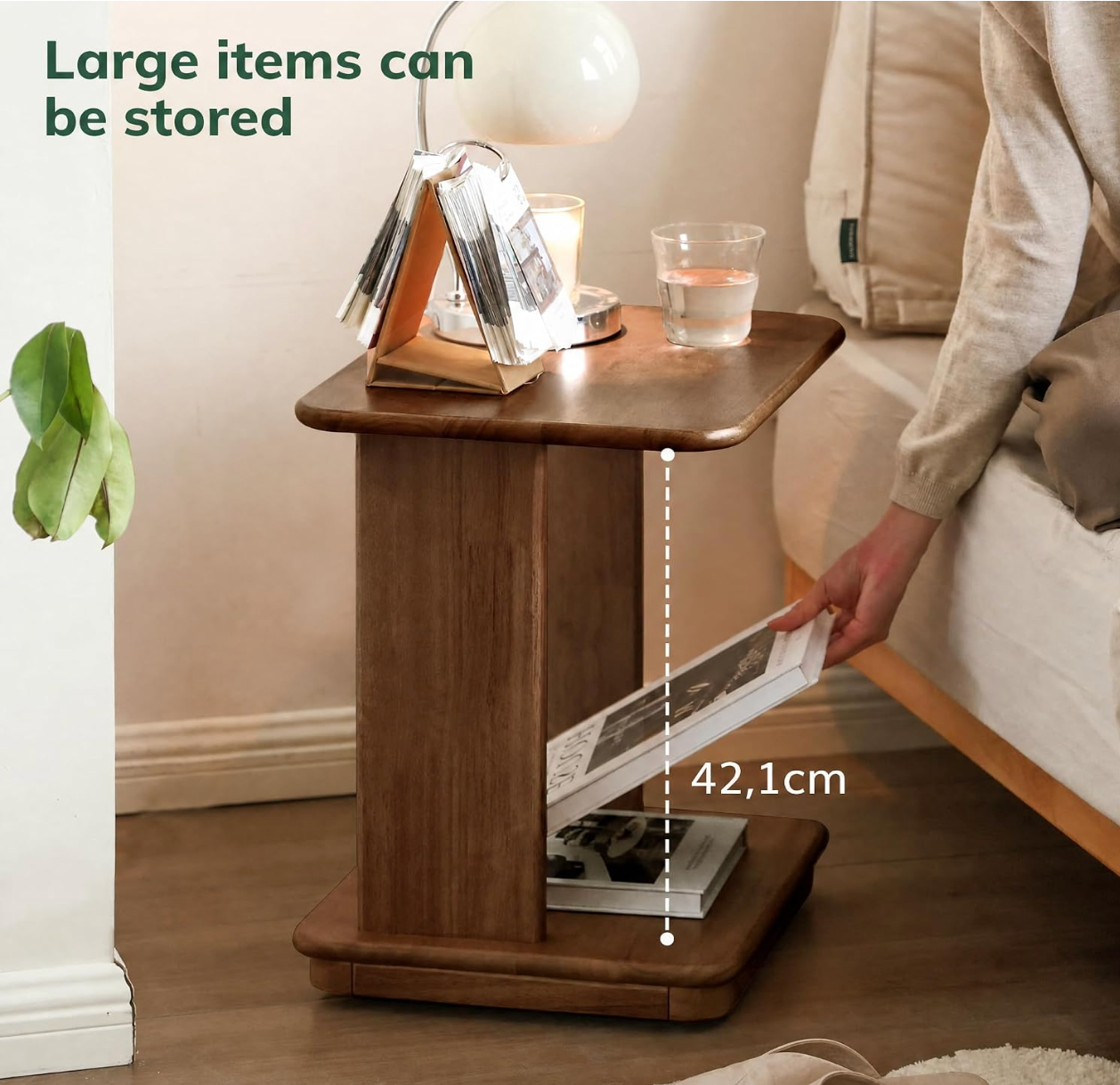 Beech, Solid Rubberwood Chic C-Shaped Side Table