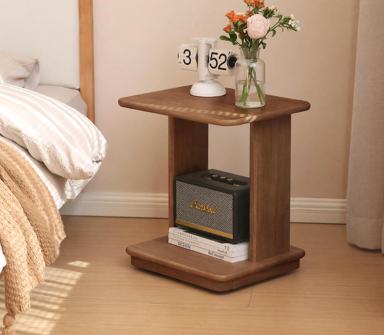 Beech, Solid Rubberwood Chic C-Shaped Side Table