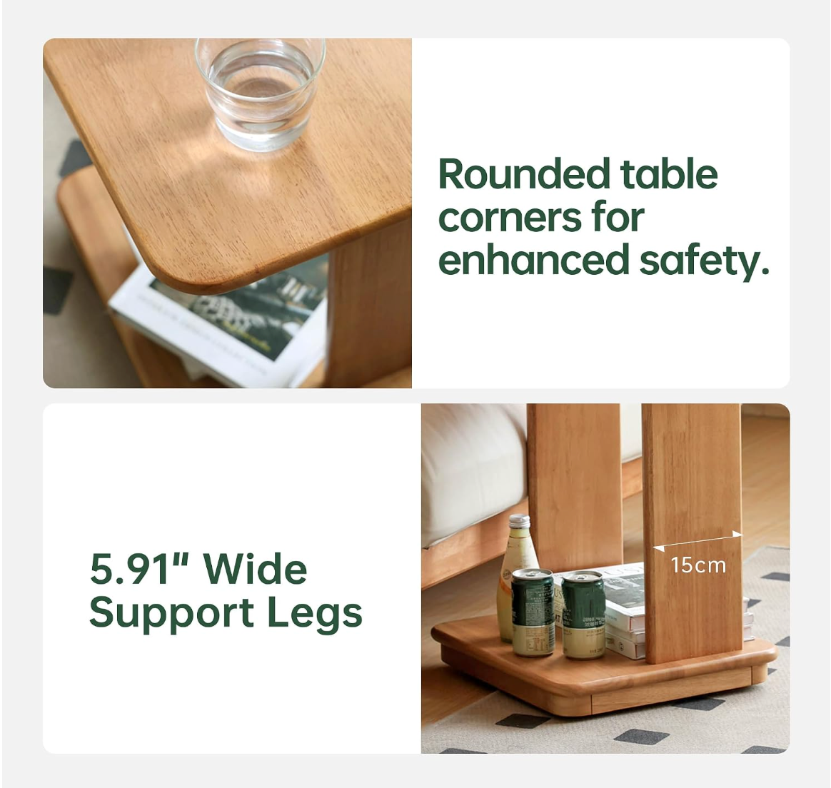 Beech, Solid Rubberwood Chic C-Shaped Side Table