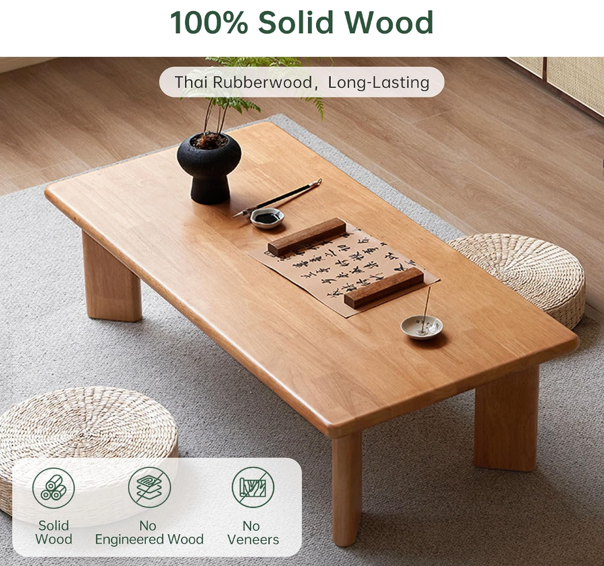Solid Rubberwood Japanese Style Tatami Floor Table