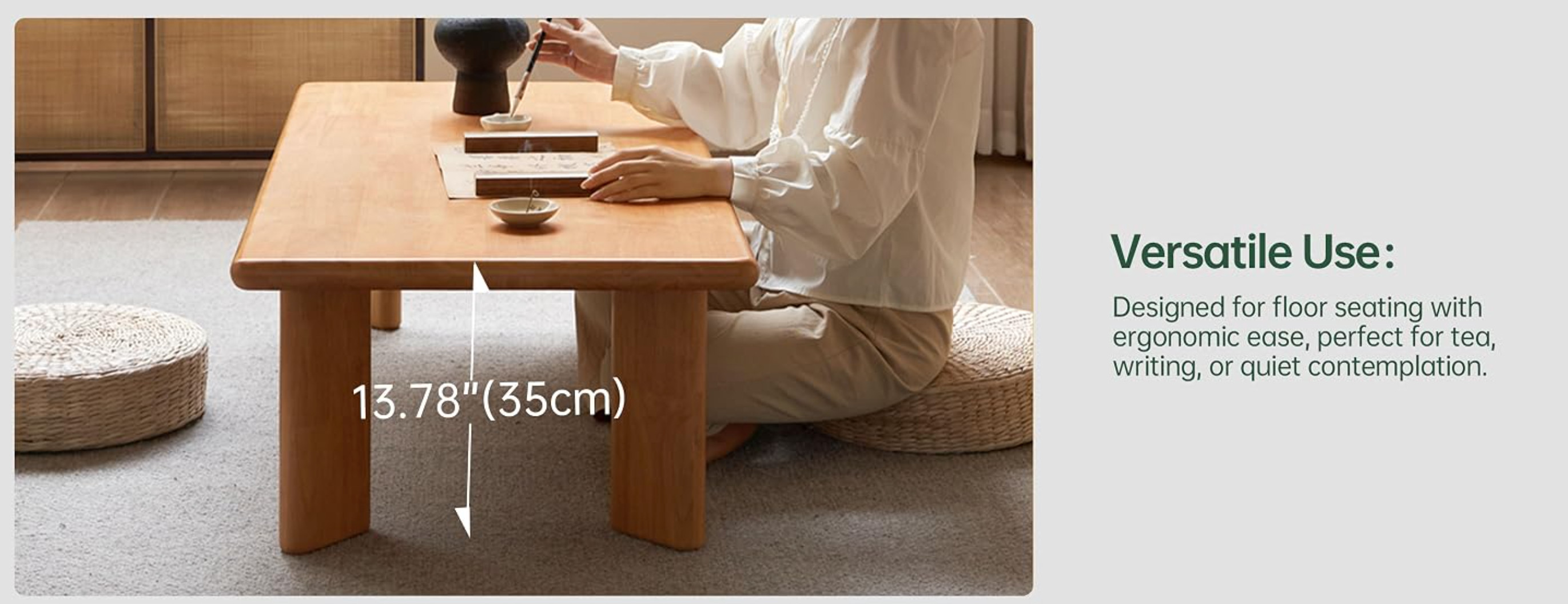 Solid Rubberwood Japanese Style Tatami Floor Table