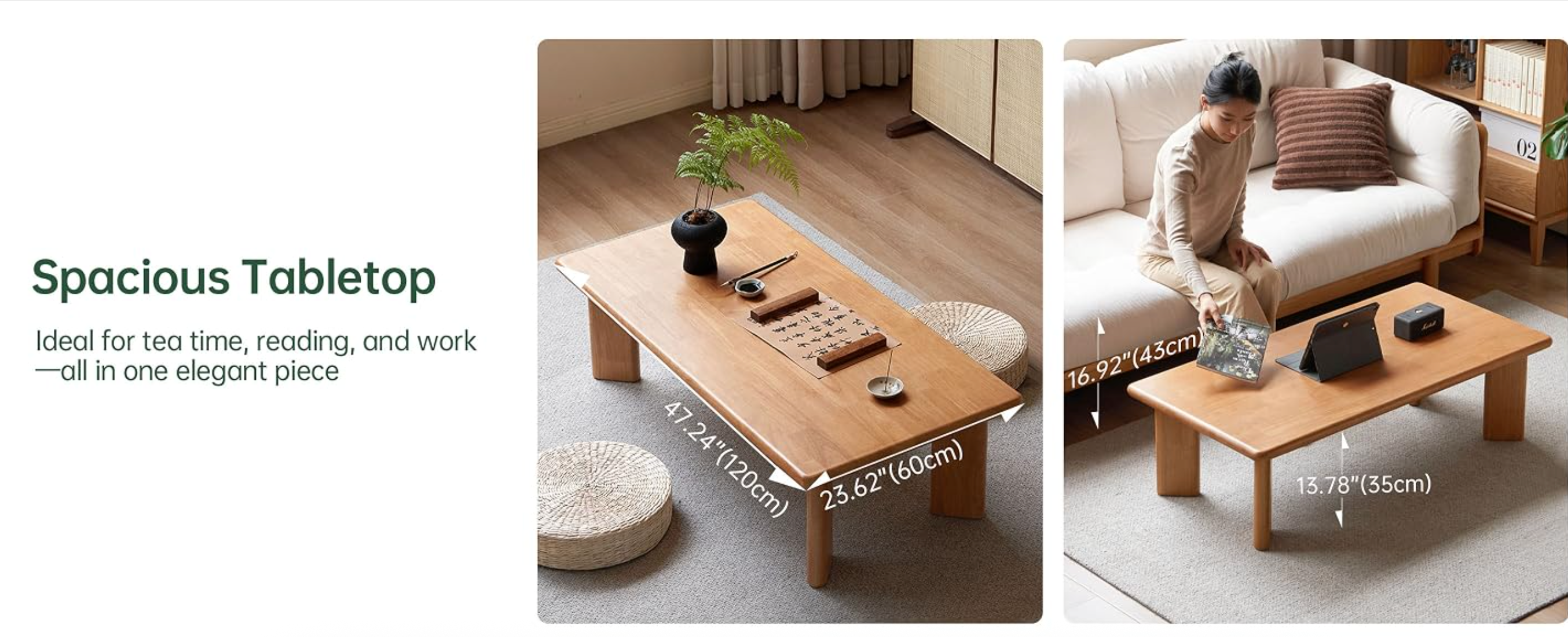Solid Rubberwood Japanese Style Tatami Floor Table