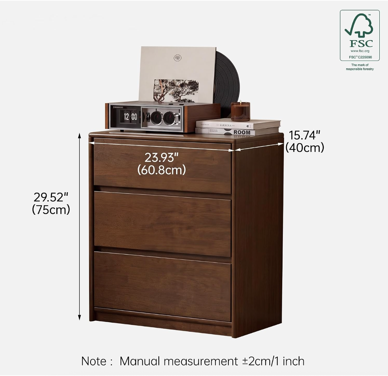 Black Walnut, Solid Rubberwood Wood Tall Accent Cabinet with Sliding Glass Door and Drawers