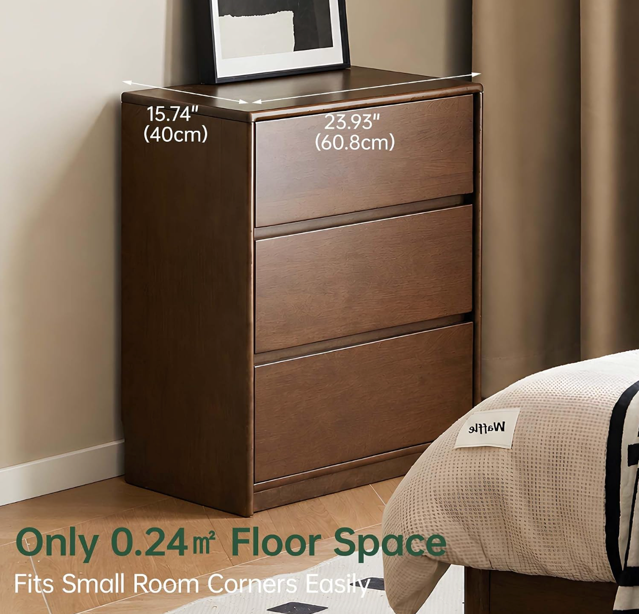 Black Walnut, Solid Rubberwood Wood Tall Accent Cabinet with Sliding Glass Door and Drawers