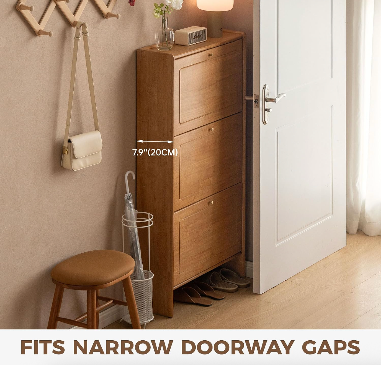 Rubberwood Solid Wood Shoe Cabinet with Space Saving Flip Storage