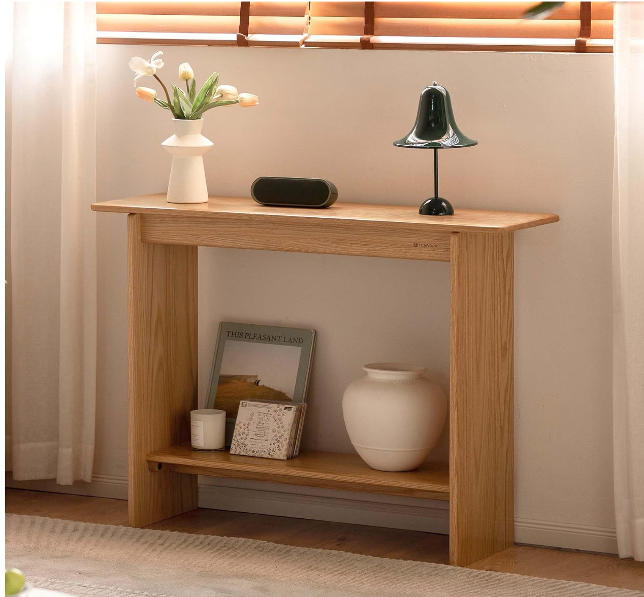 Oak, Solid Rubberwood Narrow Console Table