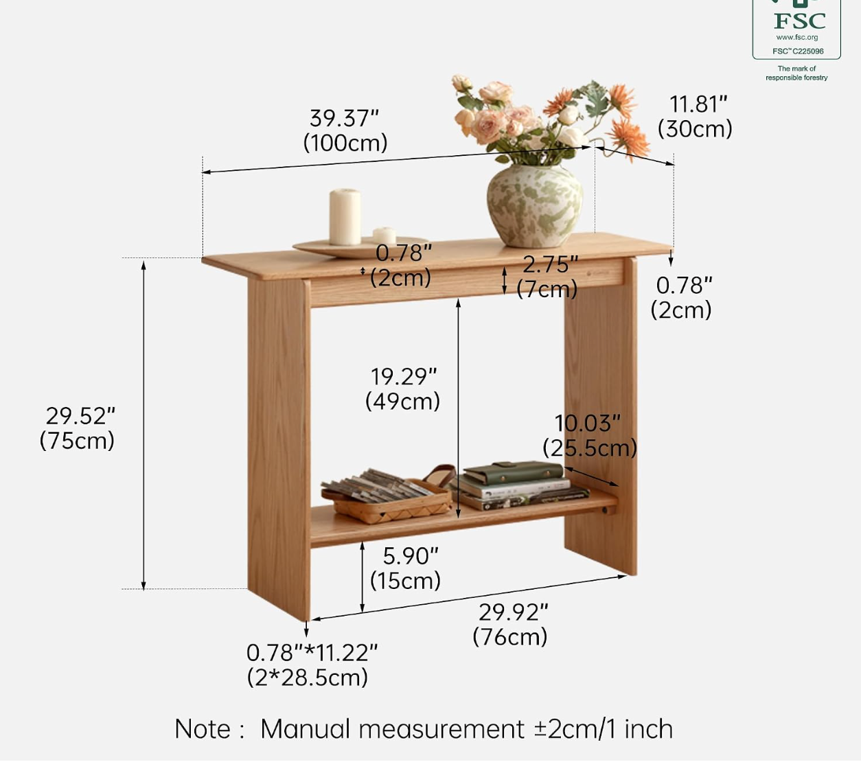 Oak, Solid Rubberwood Narrow Console Table