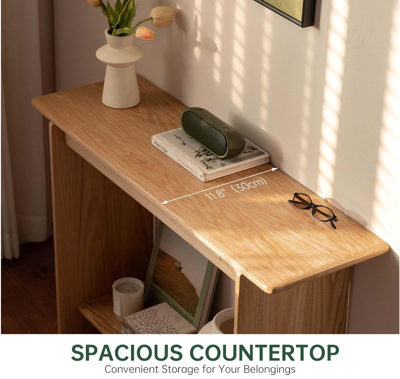 Oak, Solid Rubberwood Narrow Console Table
