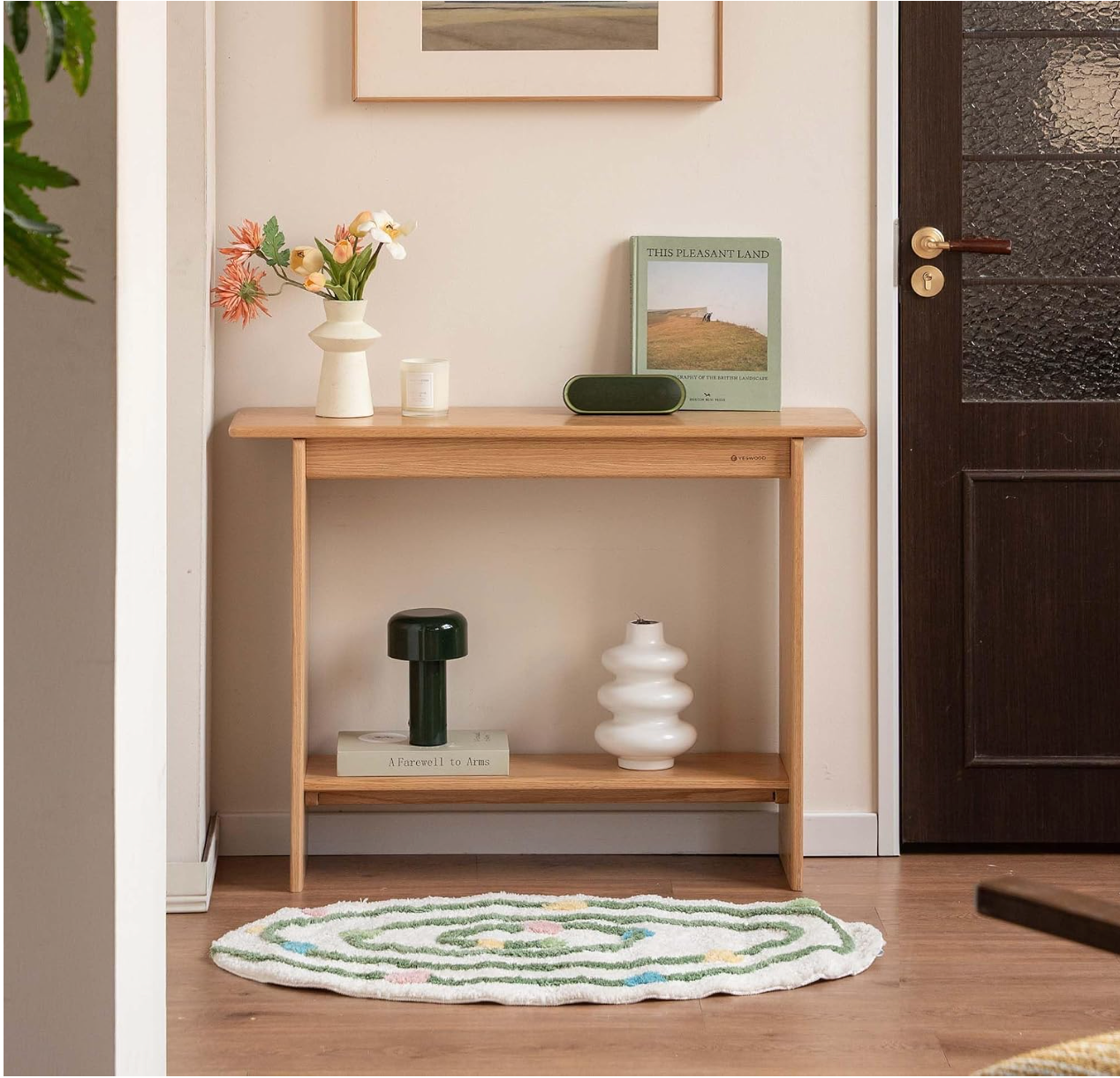 Oak, Solid Rubberwood Narrow Console Table