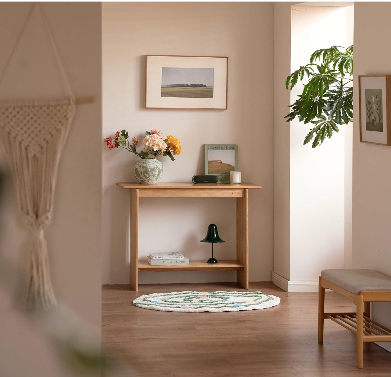 Oak, Solid Rubberwood Narrow Console Table