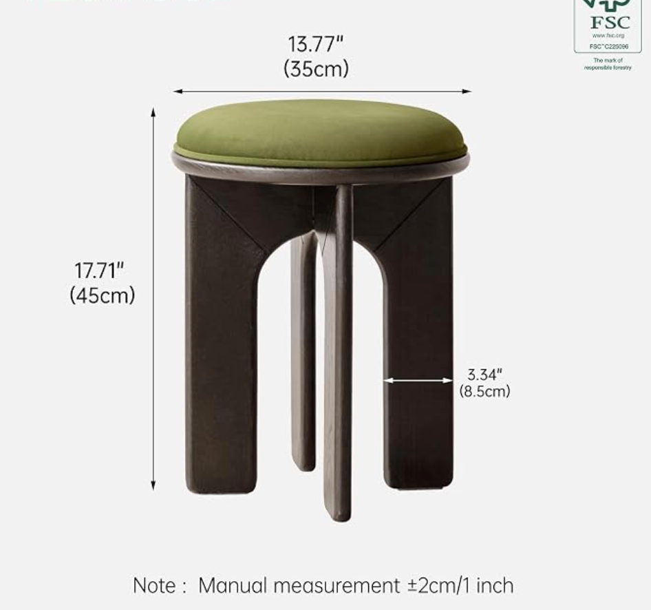 Oak Solid Wood Round Stool with Arched Legs