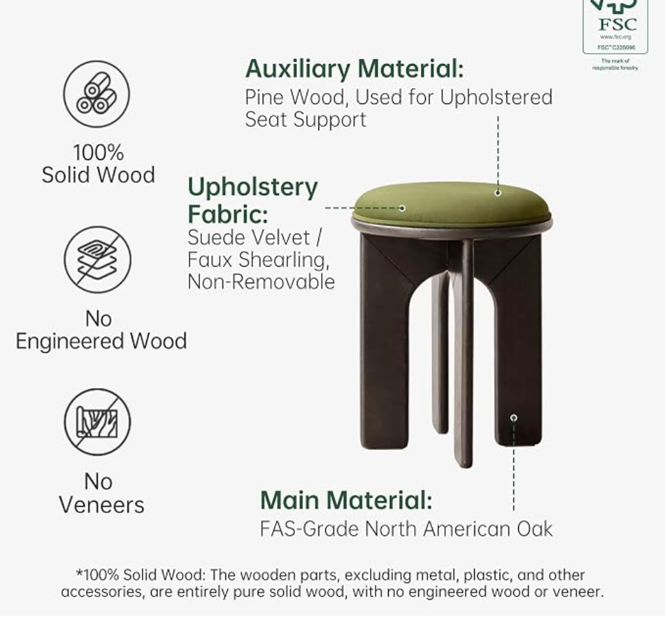 Oak Solid Wood Round Stool with Arched Legs