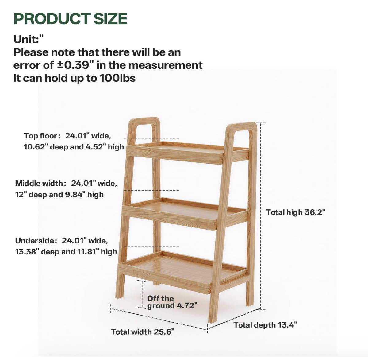 Black Walnut, Oak Solid Wood Trapezoidal Three-Tier Bookshelf, Side Table
