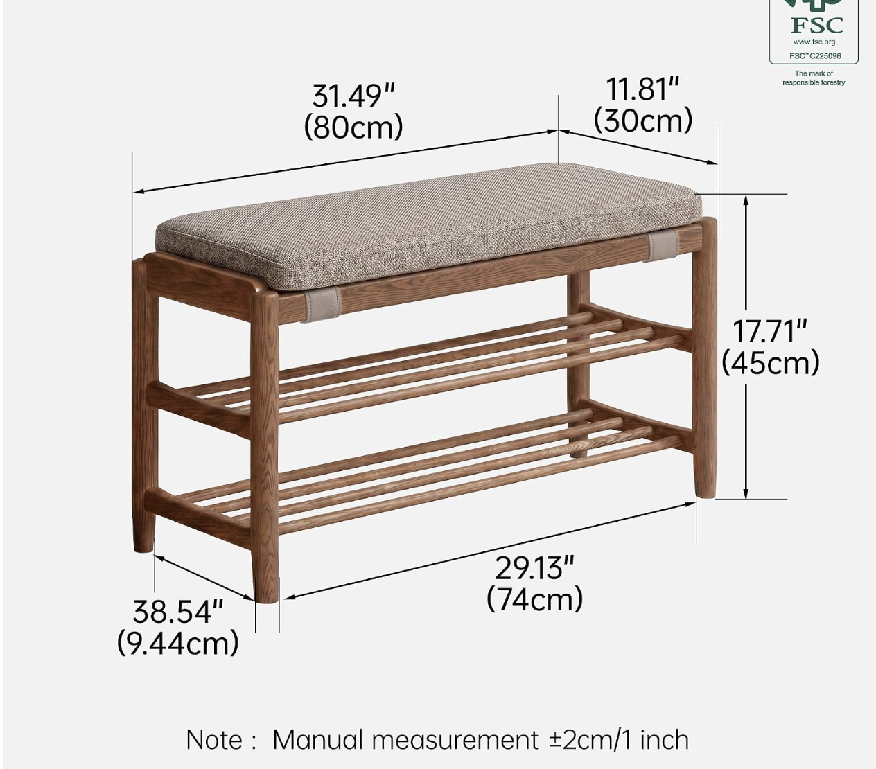 Beech, Oak Solid Wood Shoe Storage Bench