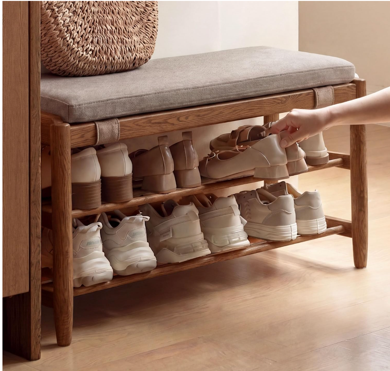 Beech, Oak Solid Wood Shoe Storage Bench