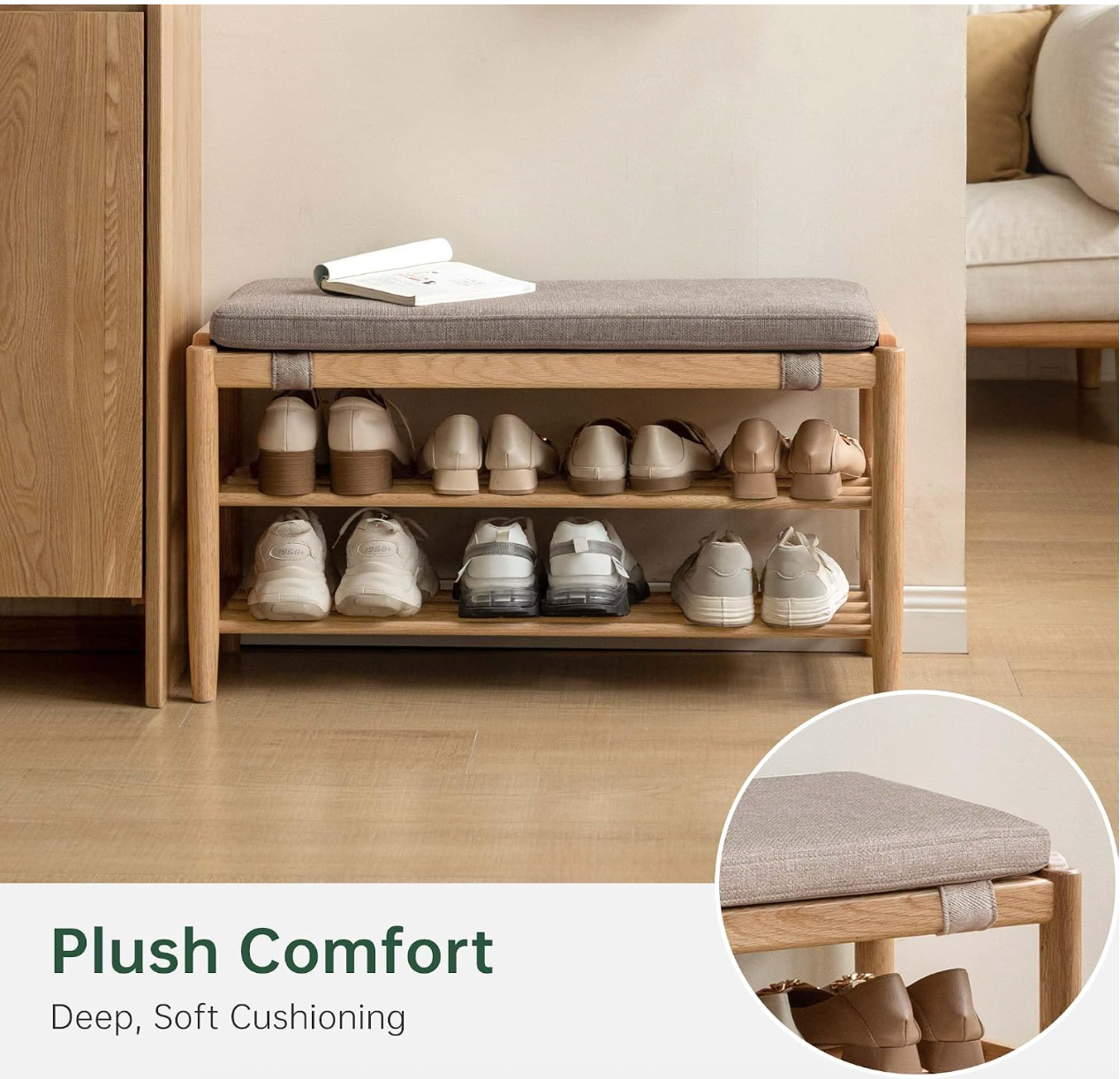 Beech, Oak Solid Wood Shoe Storage Bench