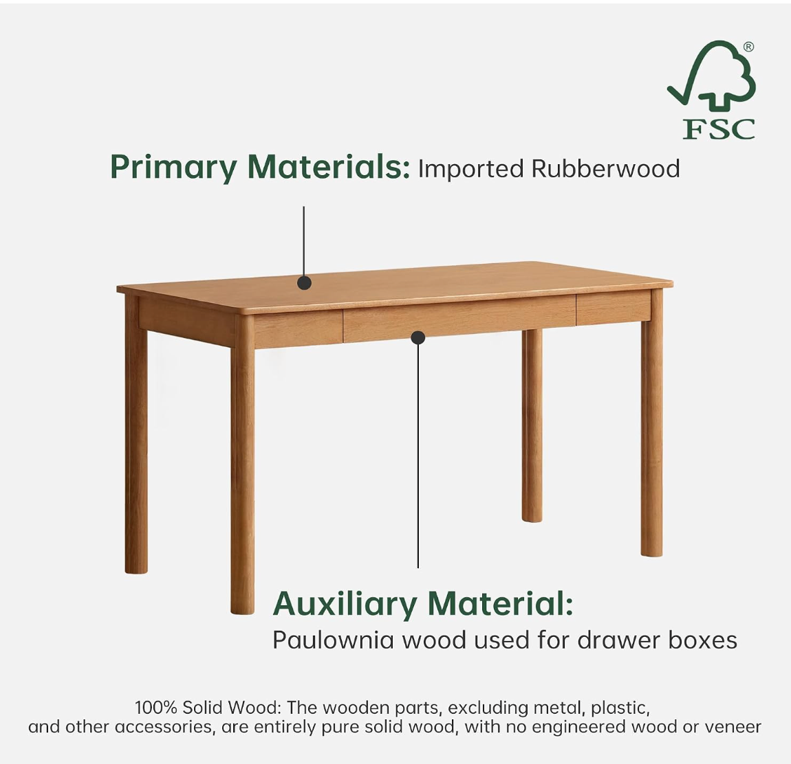 Black Walnut Solid Wood, solid Rubberwood Luxury Office Desk with drawer