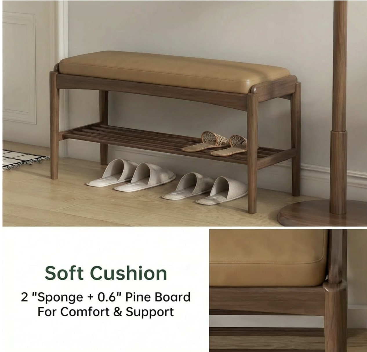 Beech, Oak Solid Wood Shoe Storage Bench