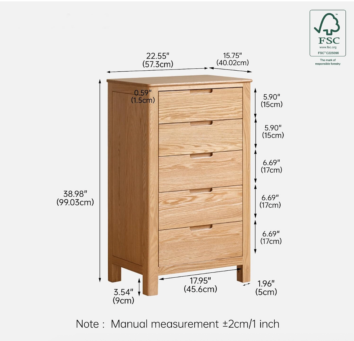 Oak Solid Wood Nordic Chest of Drawers