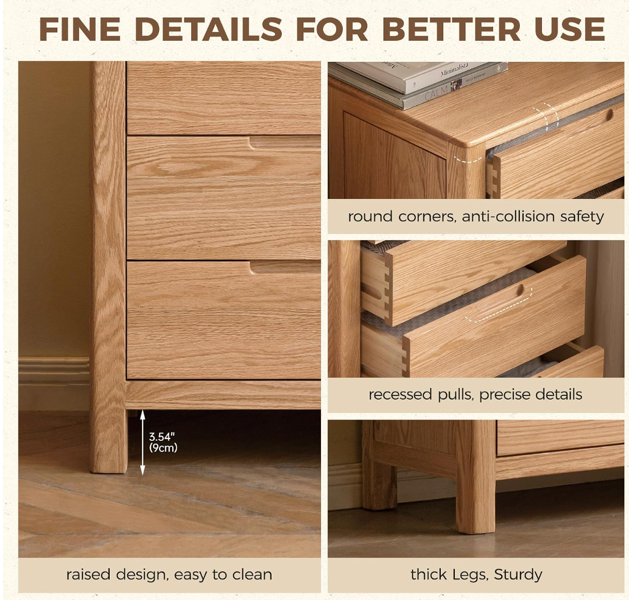 Oak Solid Wood Nordic Chest of Drawers