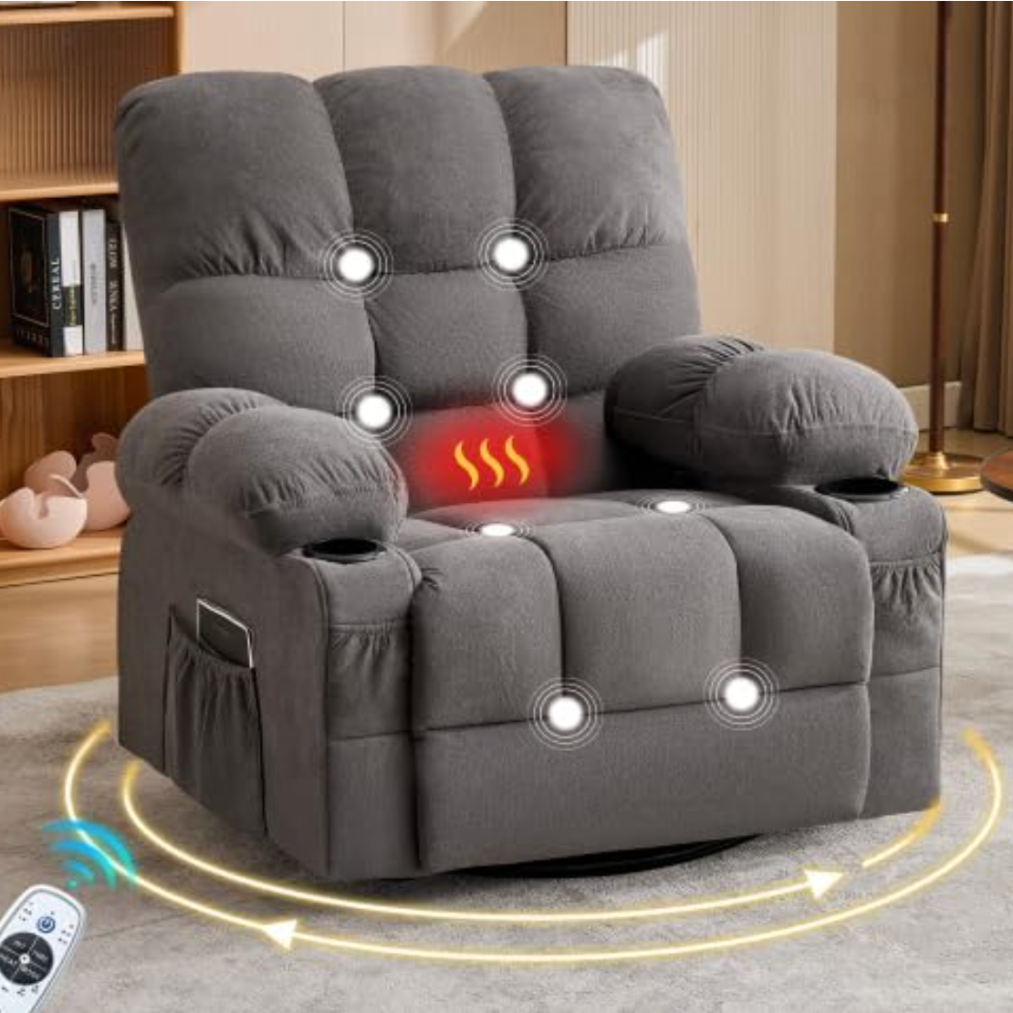 Electric Oversized Swivel Rocker Recliner with Massage and Heat