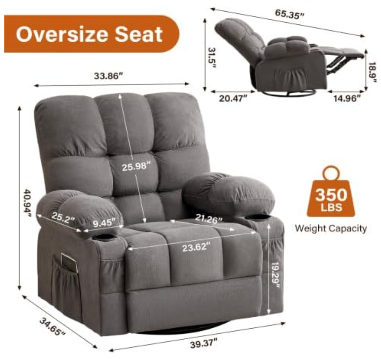 Electric Oversized Swivel Rocker Recliner with Massage and Heat